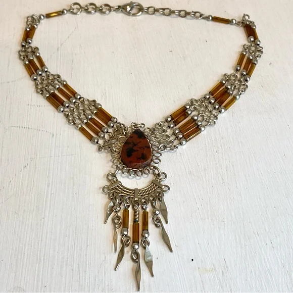 Silver and Brown Beaded Multi-strand Anklet - Picture 5 of 5